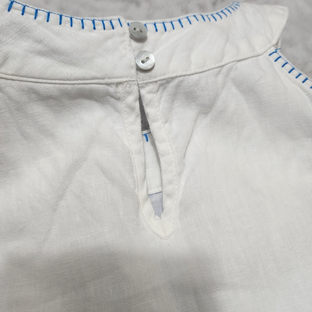 Lucky Brand 100% Linen Halter Dress Size M Embroidered White And Blue - Picture 7 of 16